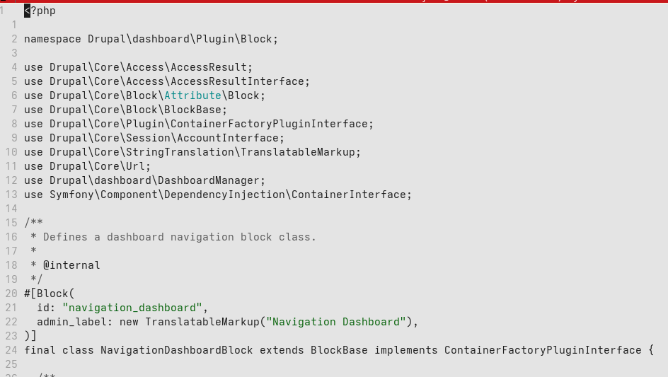 Screenshot of the top of a dashboard/src/Plugins/Block/NavigationDashboardBlock file